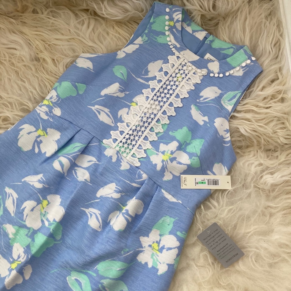 ELIZA J Floral Sleeveless A-line Dress In Blue/ White - Picture 5 of 13